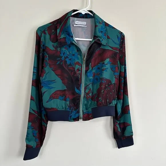 Urban Outfitters Windbreaker Jacket Womens SMALL Retro Cropped Full Zip Floral - Picture 3 of 13